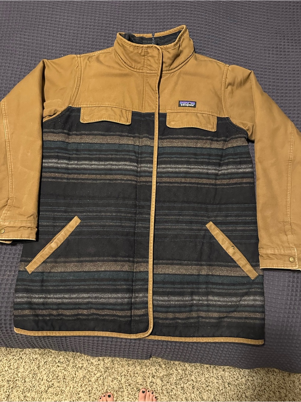 Patagonia Two-Tone Mustard and Black Striped Field Jacket